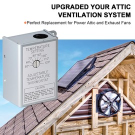 Attic Fan Temperature Controller - 120V Adjustable Thermostat Switch for Power Ventilators and Exhaust Fans, 10Amp 58033 Single Speed Precise Temperature Control, Upgrade Ventilation System