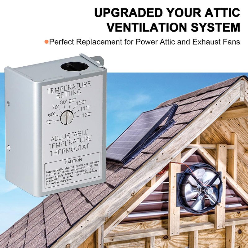 Attic Fan Temperature Controller - 120V Adjustable Thermostat Switch for