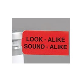 Look Alike Sound Alike Vial Labels (Red, 100; 5 Sheets of 20)