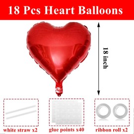 18 Pcs Red Heart Balloons, 18 Inches Large Foil Heart Shaped Balloons Valentines Day Balloons, Mylar Helium Valentines Balloons for Valentine's Day Wedding Shower Anniversary Engagement Decoration