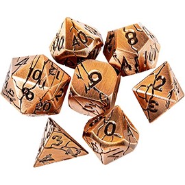 DND Metal Dice - Archaic Ruins Cracked Metal Dice - Copper Polyhedral Dice Set for RPG D&D MTG Pathfinder and More - Beautifully Detailed Dungeons and Dragons Dice Set