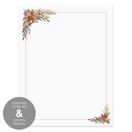 Indie Autumn Floral Letterhead / 50 Printed Sheets / 8.5" x 11" All Occasion Fall Celebration Paper/Decorative Boho Wedding Stationery Pack