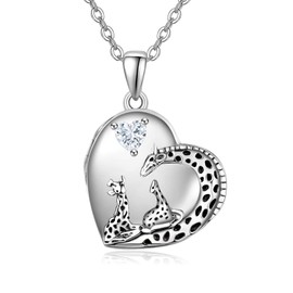 PRAYMOS Locket Necklace for Women 925 Sterling Silver Giraffe Heart Pendant Horse Girl Photo Necklace with Picture Jewellery Gifts for Women and Girls, Sterling Silver