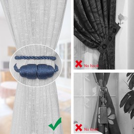 Pretty Jolly 2 Pack Strong Magnetic Curtain Tiebacks Handmade Weave Side Rope Curtain Holdbacks Unique & Elegant Decorative Curtain Drape Tie Backs for Home & Office Window Drapery (Navy)