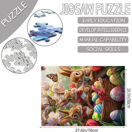 1000 Piece Easter Egg Jigsaw Puzzles for Adults Bunny with Bow Tie Puzzles Easter Rabbit Puzzle Challenging Family Activity Games Colorful DIY Craft Puzzle for Home Decor Gifts 27×20 Inches