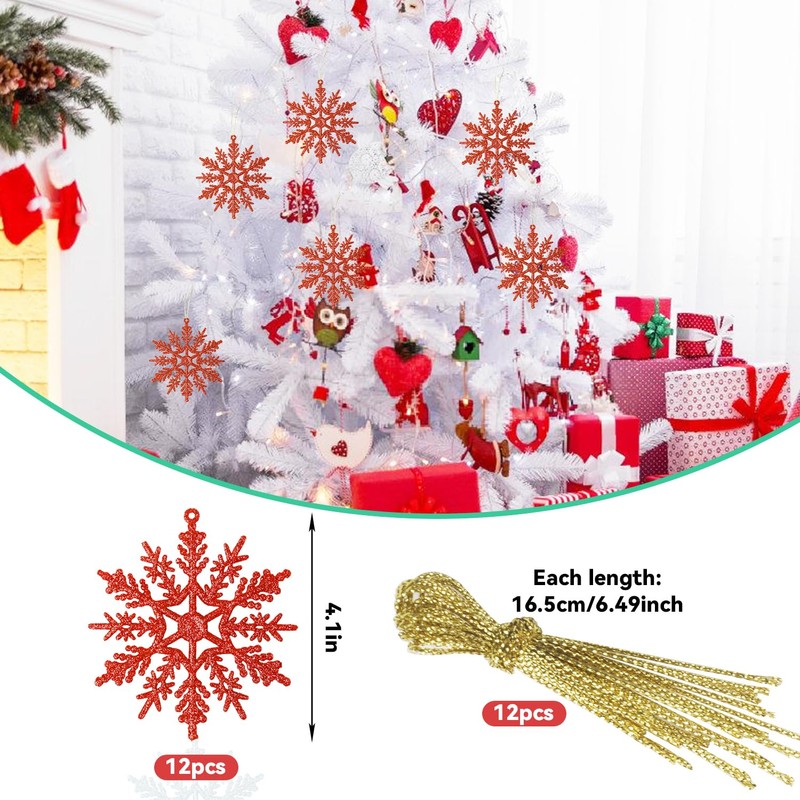 DERAYEE Christmas Decoration Snowflake Hanging Red Pack of 12 Snowflakes