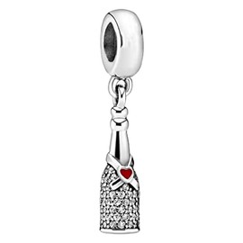 Sparkling Wine Bottle Dangle Charm 925 Sterling Silver Pendant,Jewelry Beads Gifts for Women Bracelet&Necklace A0225