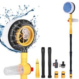 Toolly Car Wash Brush Cleaning Kit, 360° Spin Car Mop, Microfiber Rotating Car Cleaning Brush, Detachable & Extendable Scrub Brush, Garden Hose Spray Nozzle Spray Gun for Cars, Yards, Garden, Pets