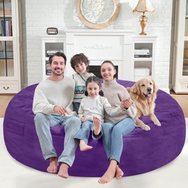 SIMFLAG 7FT Bean Bag Chair, Large Bean Bag Chairs with Memory Foam Filled, Fluffy Beanbag Sofa with Dutch Velvet Cover, Round BeanBag Chairs for Living Room, Playroom - Purple