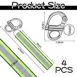 Tellegloww 4 Pcs SCBA Mask Quick Release Clip Shackle with Reflective Handle Firefighter Accessories Tools Marine Grade 316 Stainless Steel Fixed Snap Shackle Lanyard for Rigging