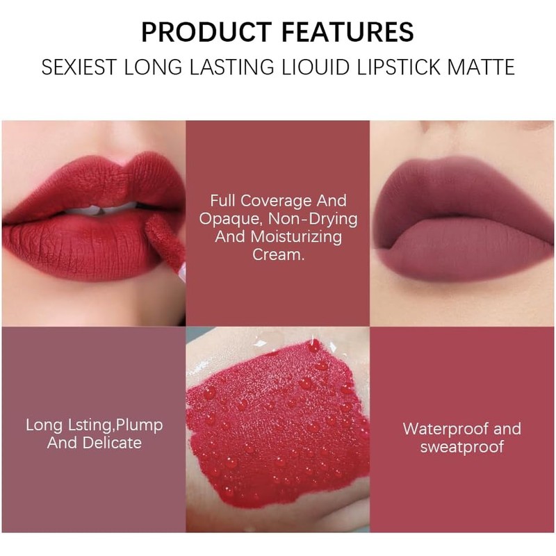 Labial Mate de Larga Duración, Labial Líquido, 6 Piezas Labial