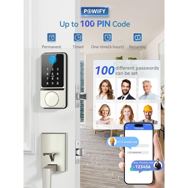POWIFY Keyless Entry Door Lock with Handle, APP Control Smart