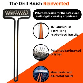 The Boyer Brush™ - The Safest Grill Brush, Wire-Bristle Free, All-Metal Construction, Cast Aluminum Body, Stainless Steel Wire Spring Coil, Fire Resistant
