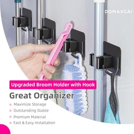 Baoswi 4 Pack Broom Holder Wall Mount, Improved Broom Holder, Super Anti-Slip Mop and Broom Holder Wall Mount, Broom Hanger Gripper for Kitchen, Bathroom, Closet, Garden Garage, Black