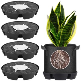 Homaisson 4 Pcs Self-Watering Plant Saucers, Indoor Auto Watering Fabric Pot Bases, Round Plastic Drip Trays for Plant Growth Bags, Provide Stable Support and Prevent Leakage