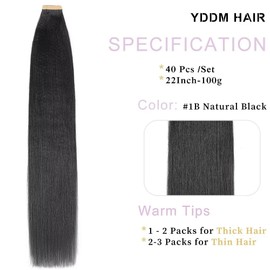 YDDM 22 Inch Tape Extensions Real Hair 40 Pieces 100 g Black Women Yaki Straight Tape-In Hair Extensions Real Hair Tapes Invisible Extensions Real Hair Tape Extensions Real Hair Tape Extensions Real