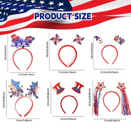COLAYERIST 6 PCS 4th of July Headbands Patriotic Decorations, Patriotic Headband with 6 Different Designs, Memorial Day Party Accessories Celebration Decorations