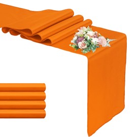 OQSC 5 Pack Satin Table Runner Orange 12 x 108 Inch Long,Satin Silk Table Runner for Wedding,Birthday Party and Banquet(Orange,5 Pack)