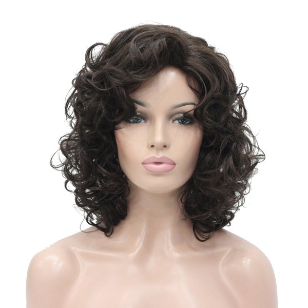 Lydell Short Length Chestnut Brown Afro Curl Full Synthetic Wig Women Wigs #6 Chestnut Brown ââ‚¬¦