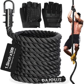 Climbing Rope Climbing Rope 1.5 Inch Diameter 30FT Length Gym Climbing Rope for Workout Fitness & Strength Training, Gym Rope, Exercise Climbing Rope in Black for Adults or Kids Outdoor & Indoor