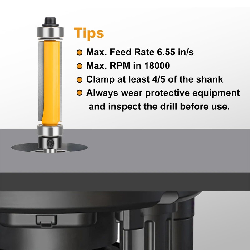 SUNJOYCO 5PCS Pattern Flush Trim Router Bits, 1/4" Shank Top