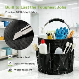 KaloKalo Cleaning Caddy with Handle 17L Cleaning Supplies Organizer Foldable Storage Basket Portable Cleaning Supply Caddy Bucket Bag 600D Oxford Fabric Household Carrier for Housekeeping Garden Bath