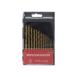 Monster & Master Titanium Plated Drill Bit Set, 13-Piece, High-Speed Steel Gold Drill Bits with 135 Degree Split Point Tip, 1/16" to 1/4", MM-TP-001