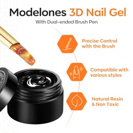 MODELONES 3D Gel Nail Art, Sculpture Nail Gel, 9 g Builder Gel, Multifunctional with Brush for Nail Rhinestone Charms, Glue, Chrome, Nail Powder, Nail Carving, Easy for DIY at Home, DIY Salon