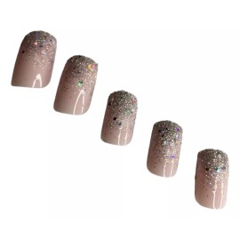 Atila Uñas Postizas Press On Adheribles 12 Tips Glitter Colores