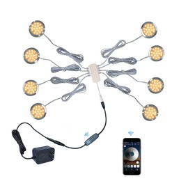 CRISETEK Puck Lights 8 Packs Bluetooth APP Smart Control Dimmable Tact Switch Under Cabinet Light Cabinet Lighting Cabinet Lights DC 12V Adaptor (Warm White, APP 8Pack)