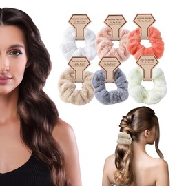OWITER 6Pcs Plush Scrunchies Colorful Ponytail Holder for Girls Women's Hair,hair scrunchies for girls,Furry Scrunchies6107 (White/Leather Pink/Orange/Dark grey/Light Curry/Beige)