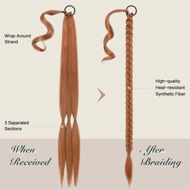 FESHFEN Braid Extensions Ponytail Extension with Scrunchie, 75 cm Long Ponytail Braided Braids Synthetic Hair Extension Braid Hairpiece for Women, Copper Red, Copper Red, Copper Red