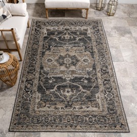 nuLOOM Hafwen Medallion 6x9 Indoor/Outdoor Area Rug for Living Room Patio Deck Front Porch Kitchen, Cream & Charcoal/Beige