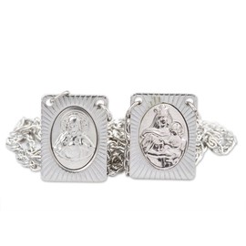 Scapulars Catholic Sacred Heart of Jesus & Our Lady of Mount Carmel Medals Stainless Steel Scapular Necklace for Women & Men - 14 Inches long Catholic Religious Necklace - Stamped Icons