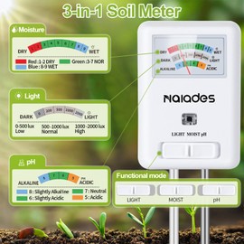 3-in-1 Soil Moisture Meter Light and PH Tester for Indoor & Outdoor House Plants, Garden, Lawn, Farm (No Battery Needed) (White)