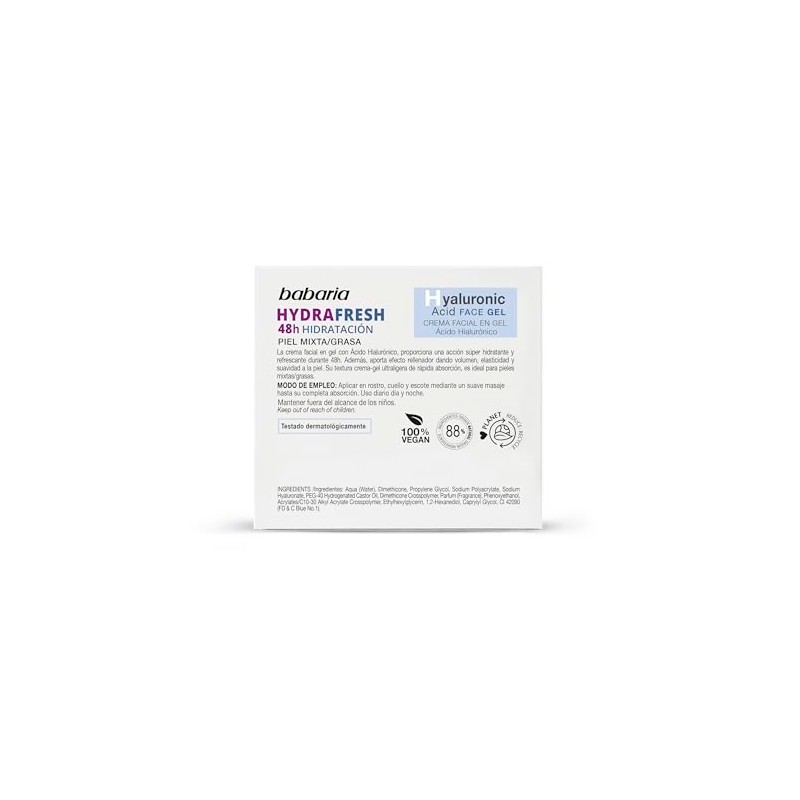 Babaria Crema Gel Hidratante Facial con Ácido Hialurónico