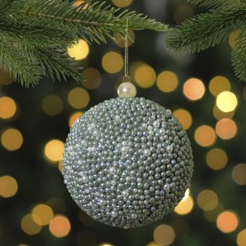 4" Seafoam Green Glitter Beaded Christmas Ball Ornament