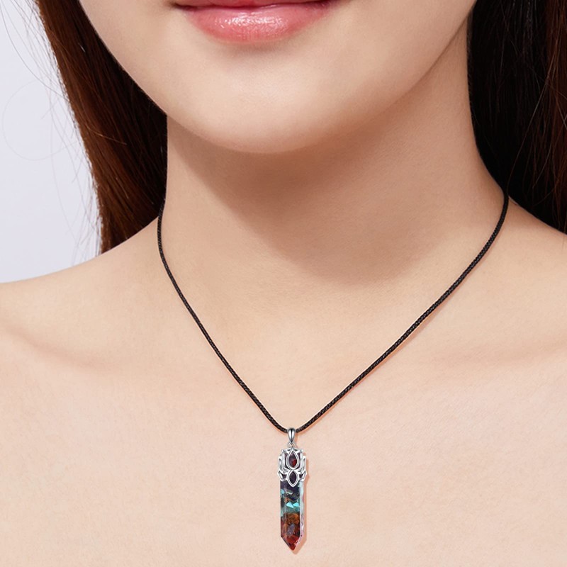 YFN Lotus Necklace Sterling Silver Chakra Healing Crystal Pendant Yoga