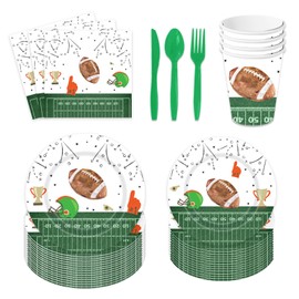 168PCS Football Theme Party Supplies Football First Year Down Birthday Party Baseball Game Include Dessert Plate Dinner Plate Paper Napkins Cups Forks Spoons Knives Disposable Dinnerware for 24 Guests