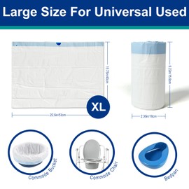 60pcs Disposable Bedside Commode Liners, Portable Toilet Bags for Toilet Chair,Bucket Comode Poop Bags, Camping Toilet Bags | Odor- Control | Universal Fit Potty Chair Bags
