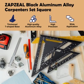 ZAPZEAL Speed Square, 12 inch Imperial Aluminum Alloy Carpenters Roofing Rafter Square Tool, Black Metal Carpentry Woodwork Triangle Ruler Set Square for Engineer Carpenter Builder