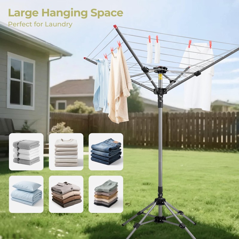 STORAGEIDEAS Umbrella Clothesline Outdoor Heavy Duty, Retractable Rotary Drying Rack