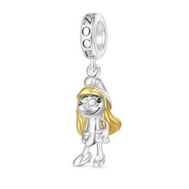 GNOCE Charm Pendant Smurf Pendant 925 Sterling Silver Beads Charms for Women and Girls Jewellery Gift for Film Fans, Silver, Cubic Zirconia