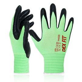 DEX FIT Nitrile Coated Work Gloves FN330-3D-Comfort Stretchy Fit, Firm Grip, Thin & Lightweight, Touchscreen Fingers, Protective & Durable, Breathable, Machine Washable; Green XS (6) 3 Pairs