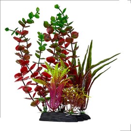 Big Kahuna 11 Inch Medium Weighted Base Plastic Aquarium Plant Decoration, Fish Tank Decoration, Great Color (Red 2)
