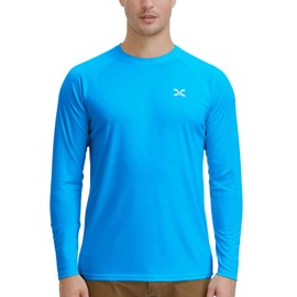 Men's UPF 50+ Sun Protection Long Sleeve T Shirts SPF 50 Dry Fit Fishing Hiking Running Workout T-Shirts(Blue XXL)
