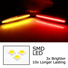 iJDMTOY Black-Out Smoked Lens Amber/Red Full LED Front/Rear Bumper Side Marker Light Kit Compatible With 2001-10 Lexus SC430, Powered by Total 180-SMD LED, Replace OEM Sidemarker Lamps