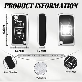 TOOMUME Key Cover TPU Car Key Case Fits Peugeot 206 207 307 308 407 2008 3008 4007 5008 Citroen C1 C2 C3 C4 Picasso Berlingo, Key Cover Protection Key Case - Flip Key
