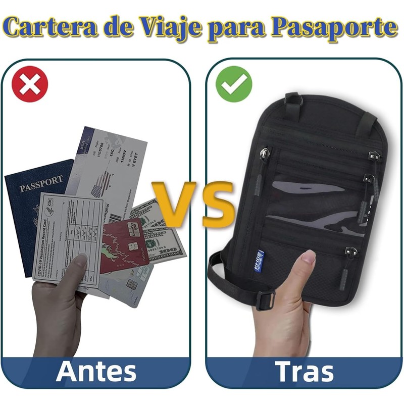 Cartera de Viaje Antirrobo, Bloqueo RFID y Bolsillo Oculta para