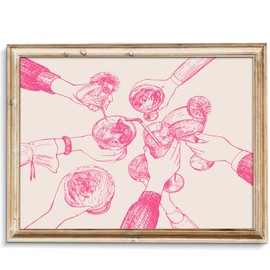 Uniro Cheers Bar Cart Wall Decor, Vintage Cheers Sign Art Prints, Friends Clinking Bar Cart Wall Art Painting, Farmhouse Home Kitchen Wall Decor, Trendy Pink Cheers Cocktail Bar Cart Accessories - 8"x10"-UNFRAMED
